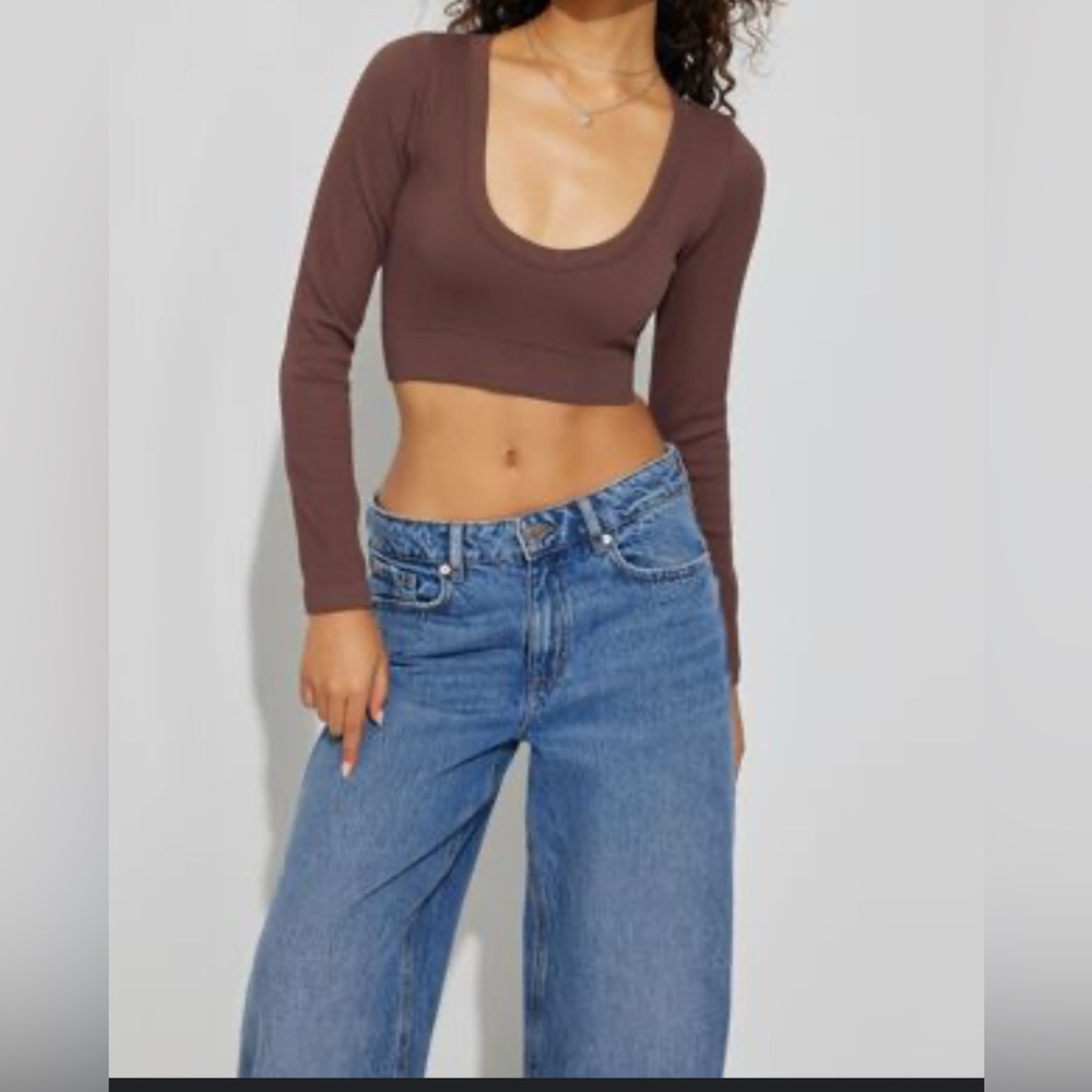 Brown Long Sleeve Crop Top